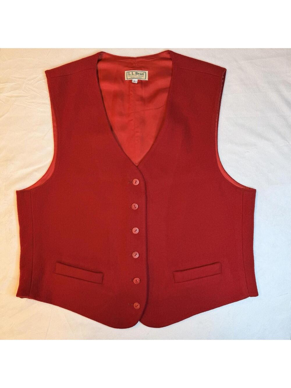VTG LL Bean Vest Waistcoat Womens Large Red Wool Cashmere Blend Made in USA 90s